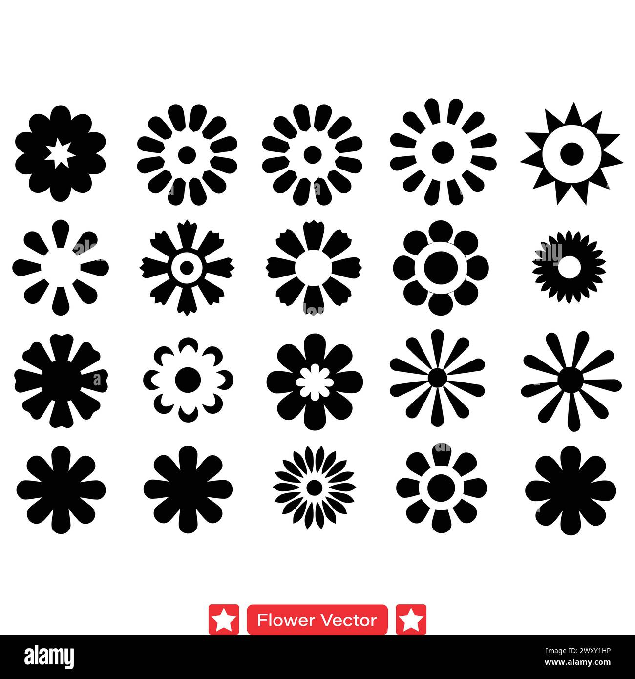 Blooming Marvels Exquisite Flower Vector Silhouettes Designed for Visual Delight Stock Vector