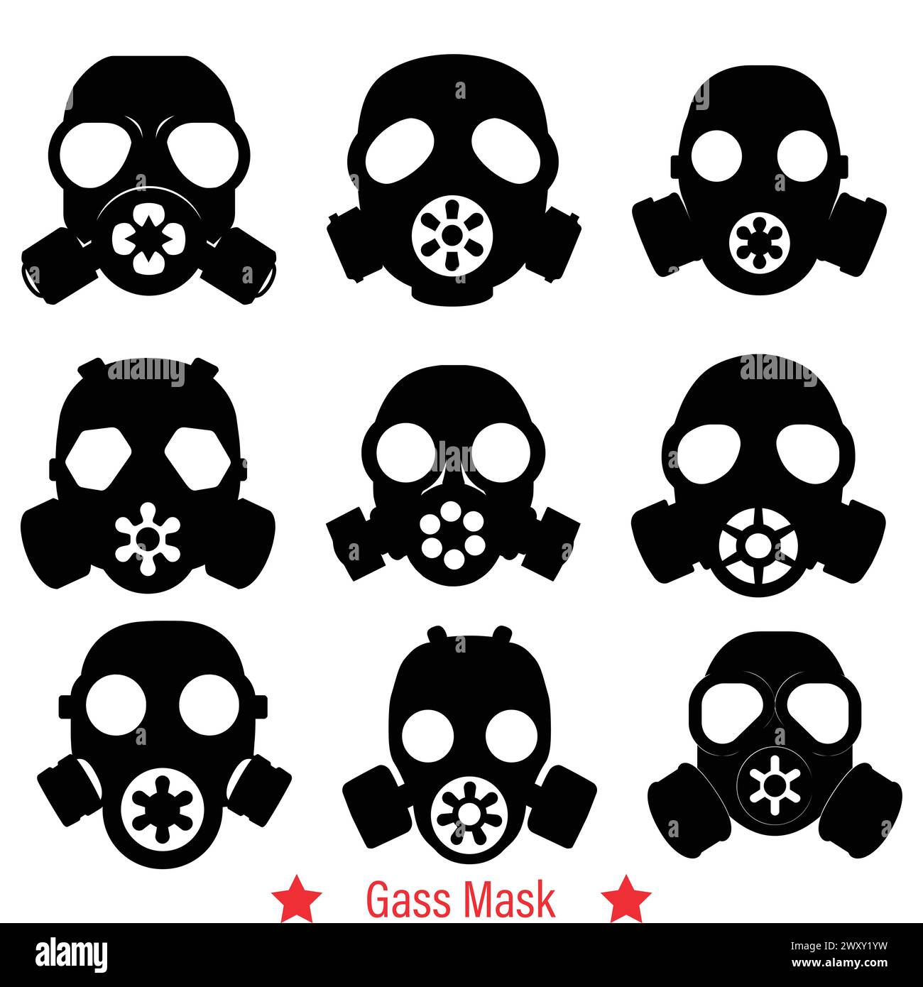 Futuristic Survival Gear Gas Mask Silhouettes Set for Sci Fi Art and