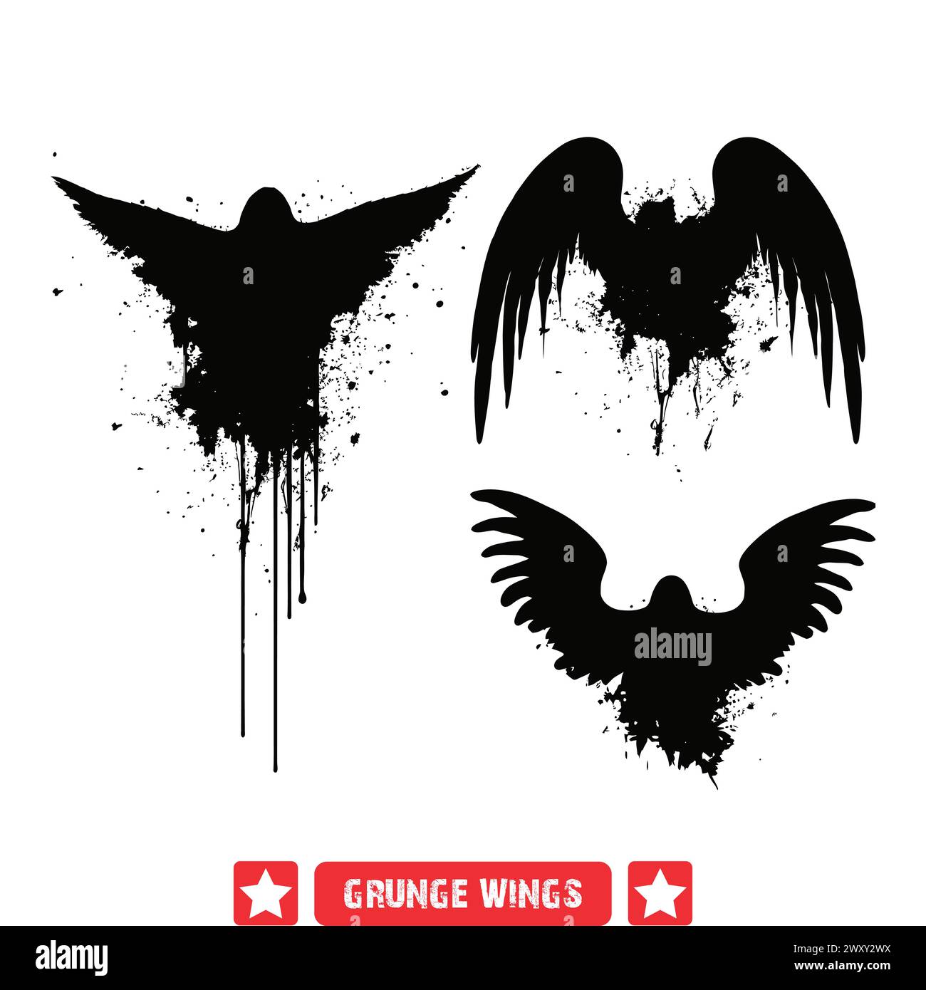 Grunge Wings Vector Bundle Artistic Silhouettes for Unique Designs ...