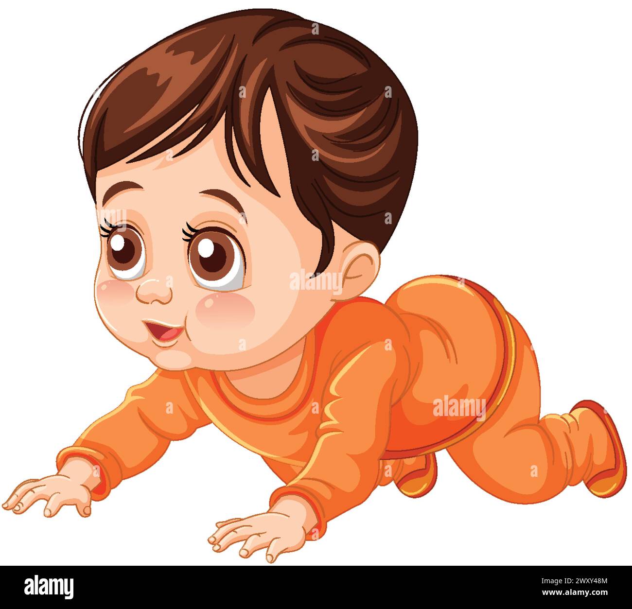 Cute cartoon baby crawling in orange clothing Stock Vector