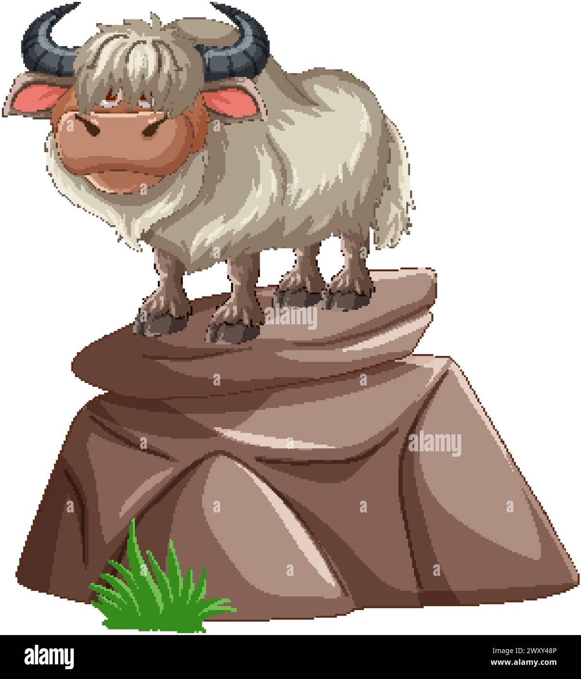 Cartoon yak standing proudly on a rocky outcrop Stock Vector