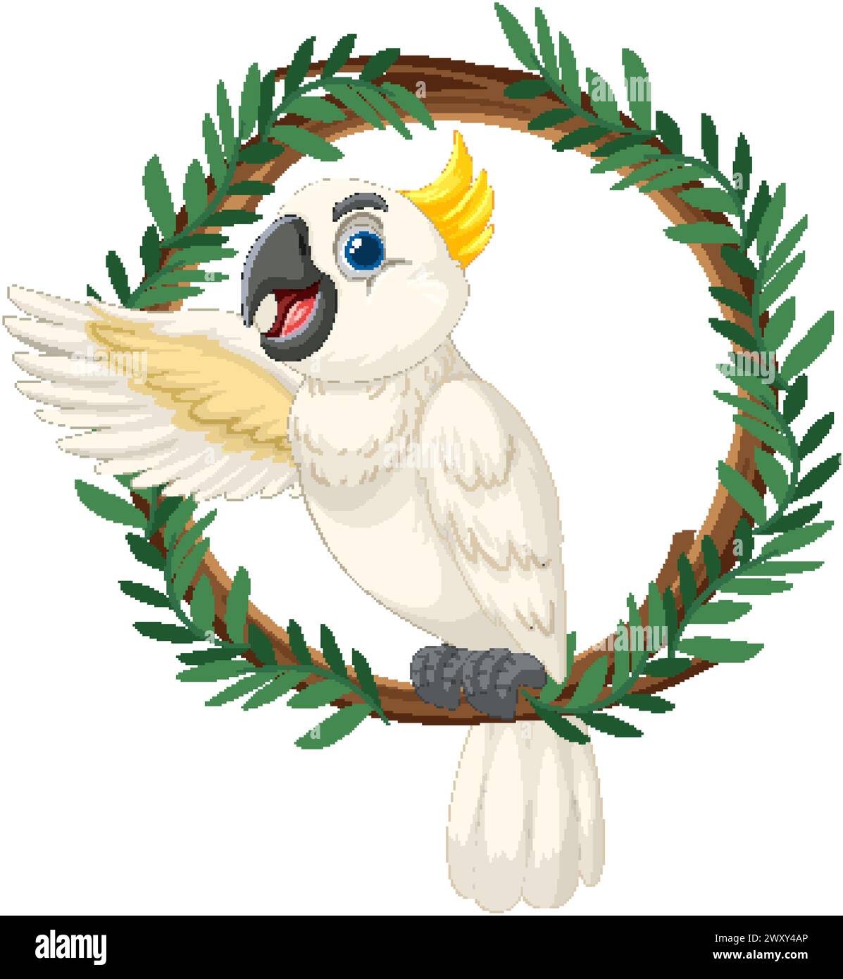 Vector illustration of a happy cockatoo in foliage Stock Vector Image ...