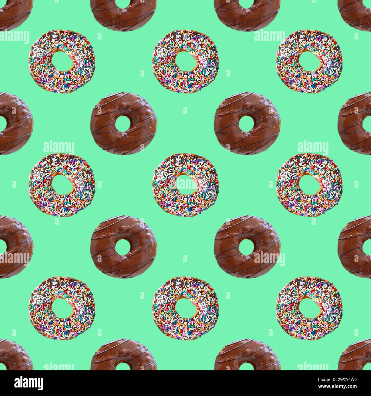 Seamless Pattern of Two Types of Delectable Chocolate Glazed Donuts on ...