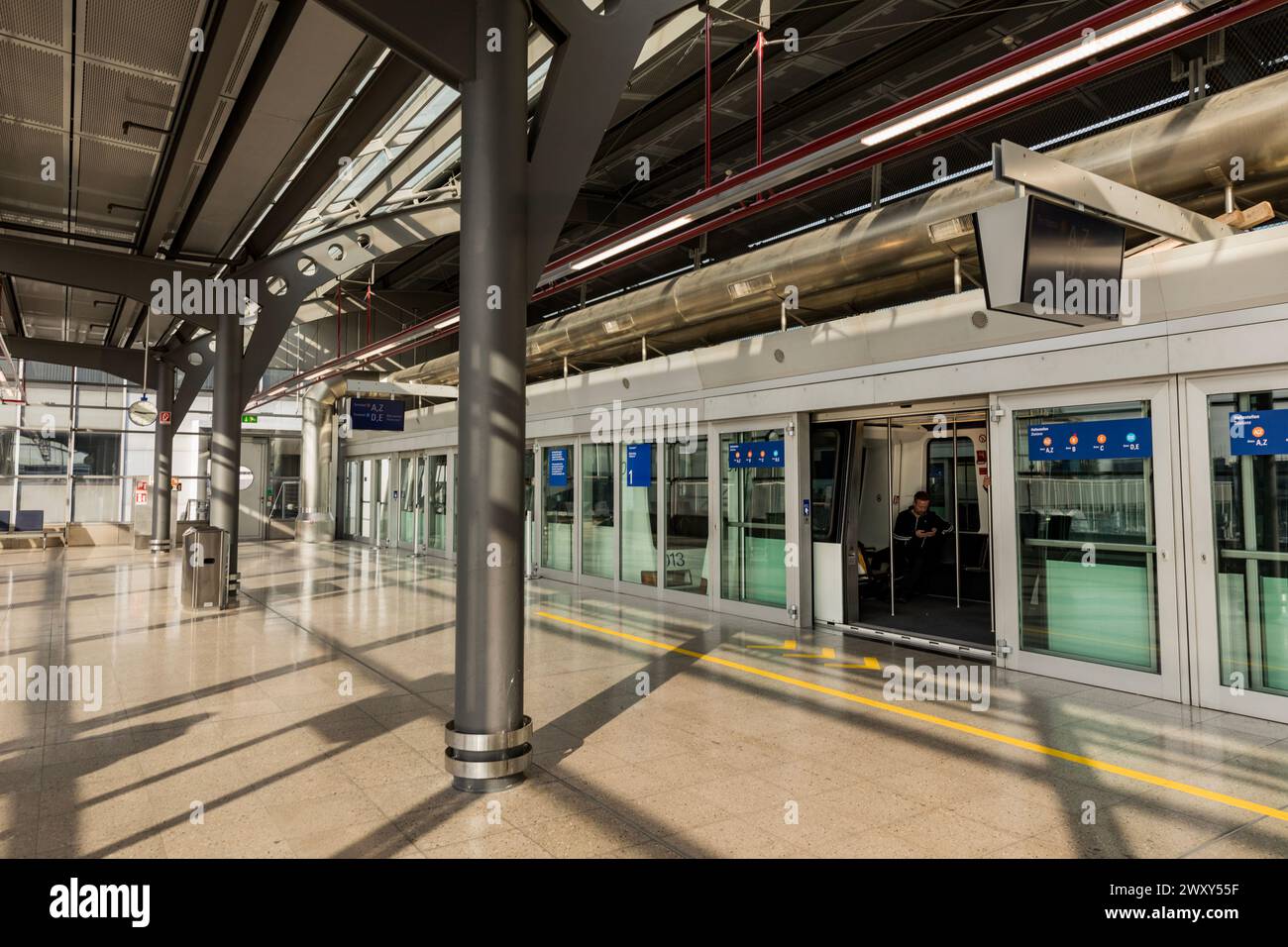 Frankfurt, Hesse, Germany March 17, 2024. Frankfurt Airport. Transfer train on railways
