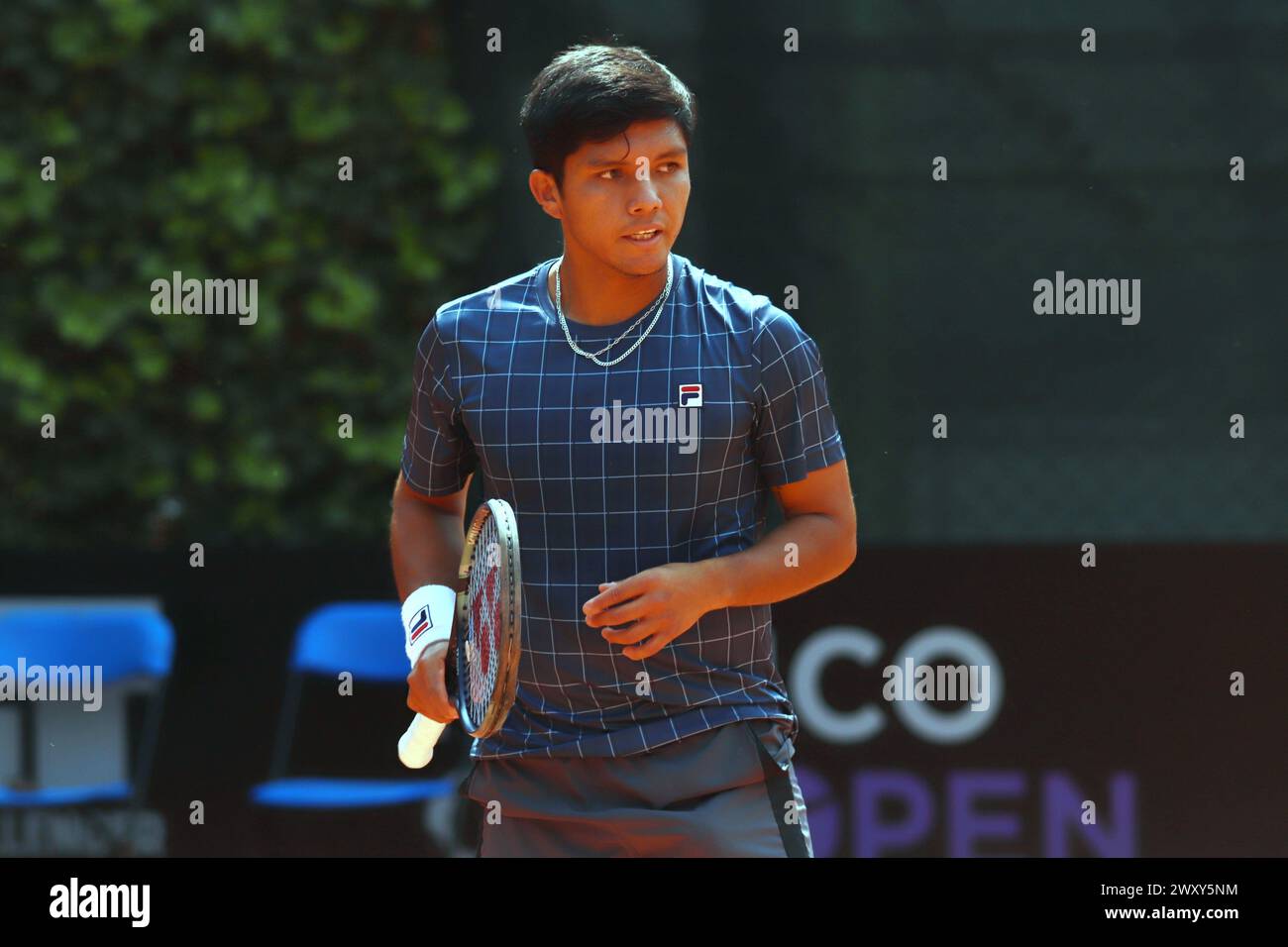 Mexico City, Ciudad de Mexico, Mexico. 2nd Apr, 2024. Apr 2, 2024, Mexico City, Mexico: Matias Soto (CHL) reacts during the match against Giovanni Mpetshi Perricard (FRA) during the Day 3 of the Mexico City Open at Deportivo Chapultepec. on Apr 2, 2024, Mexico City, Mexico. (Credit Image: © Carlos Santiago/eyepix via ZUMA Press Wire) EDITORIAL USAGE ONLY! Not for Commercial USAGE! Stock Photo