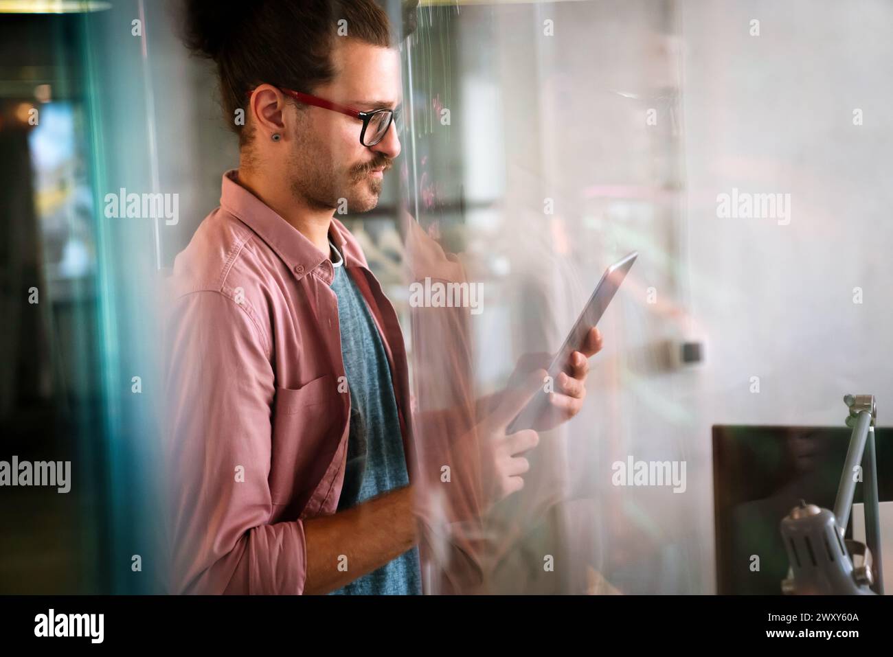 Success business man with tablet, analytics and developer for startup business website IT software Stock Photo