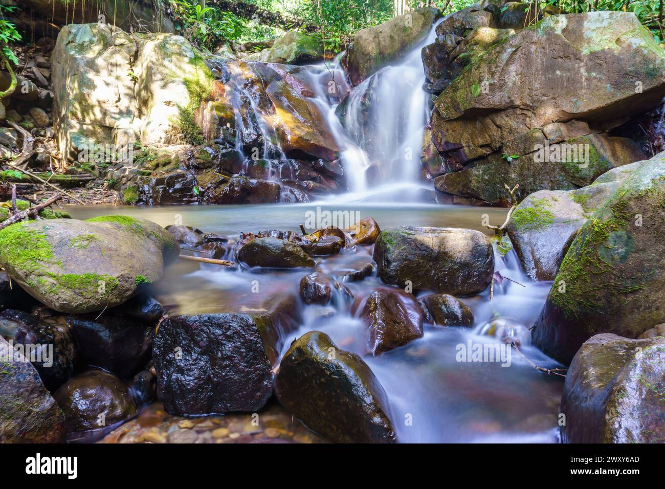 Beautiful waterfall in Borneo jungle Stock Photo