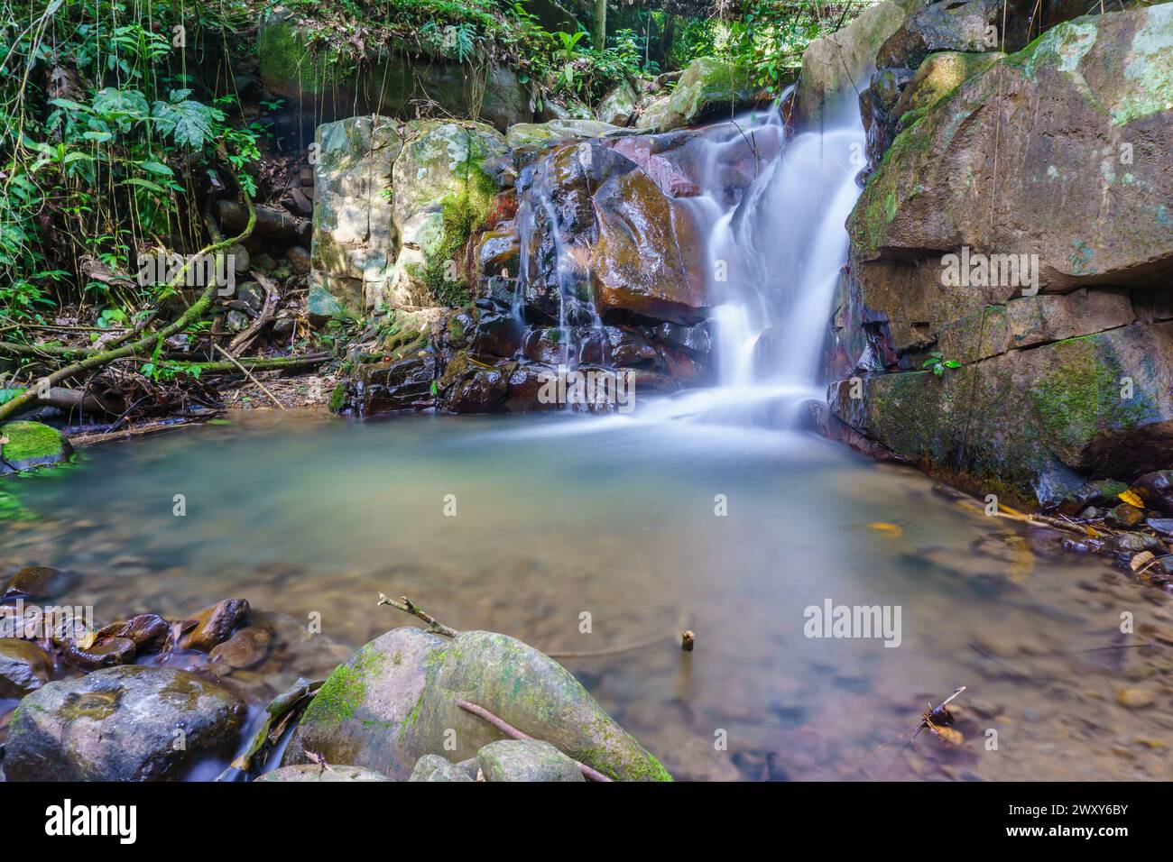 Beautiful waterfall in Borneo jungle Stock Photo