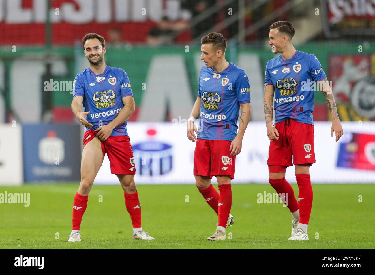 Gliwice, Poland. 30th Mar, 2024. Players of Piast Gliwice celebrate