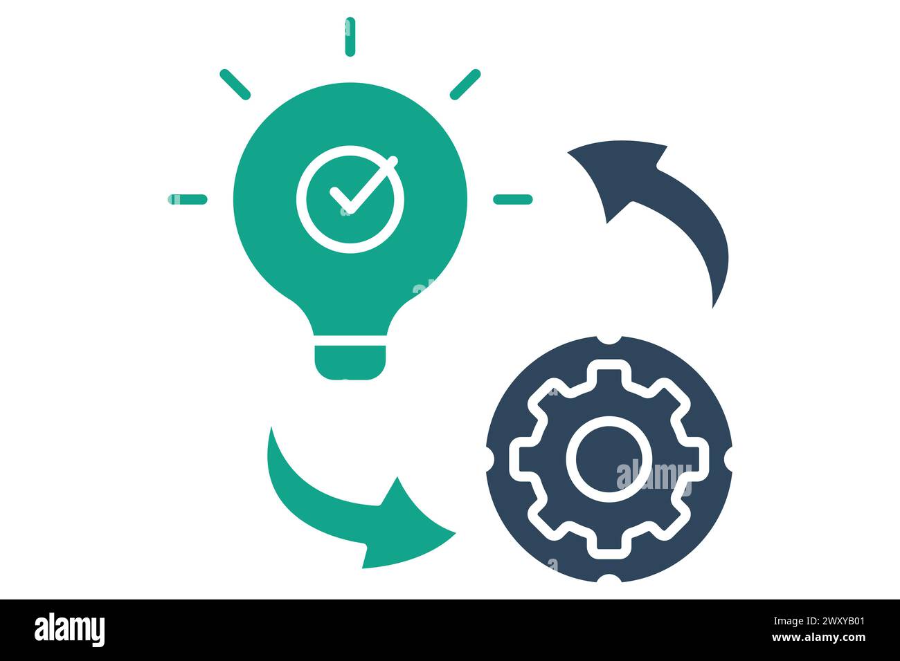 implementation icon. light bulb with gear and arrow. icon related to action plan, business. solid icon style. business element illustration Stock Vector