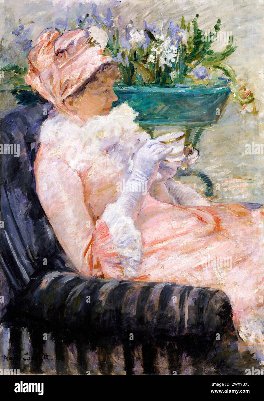 The Cup of Tea  painting in high resolution by Mary Cassatt. Original from The MET Museum. Stock Photo