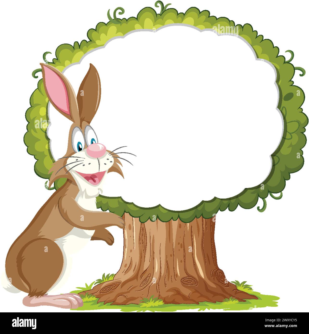 Cartoon rabbit standing next to a tree with empty space Stock Vector ...