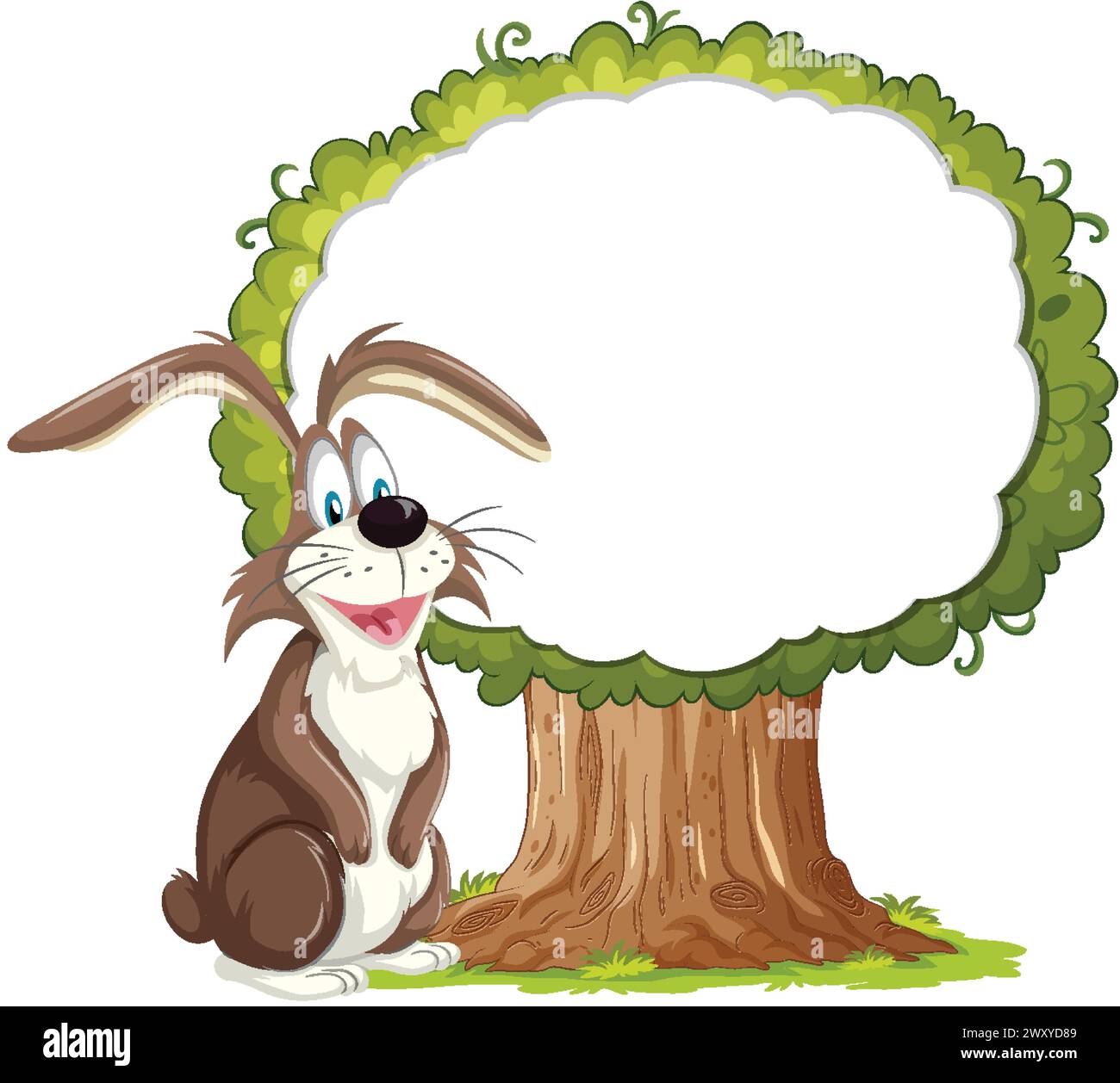 Happy Tree Animals Rabbit Cartoon rabbit sitting by a tree with blank space Stock Vector Image ...