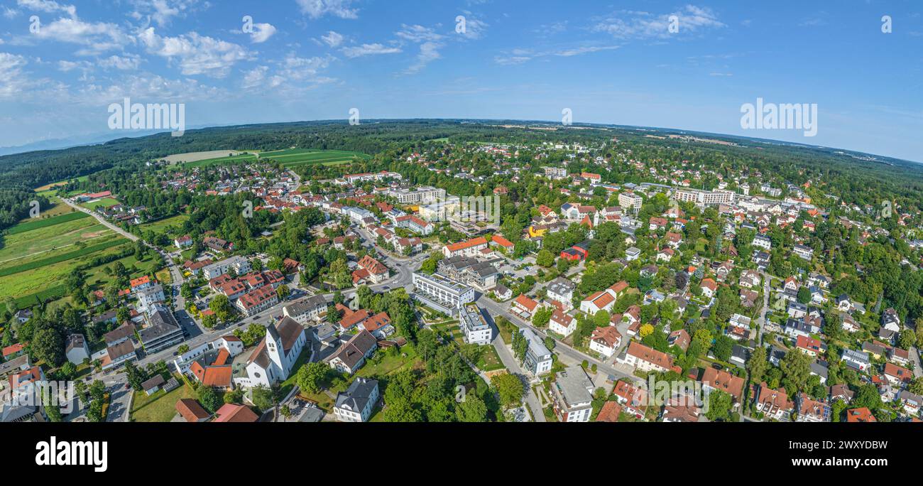 Aerial view of Gauting in the Würmtal valley in Upper Bavaria, south ...