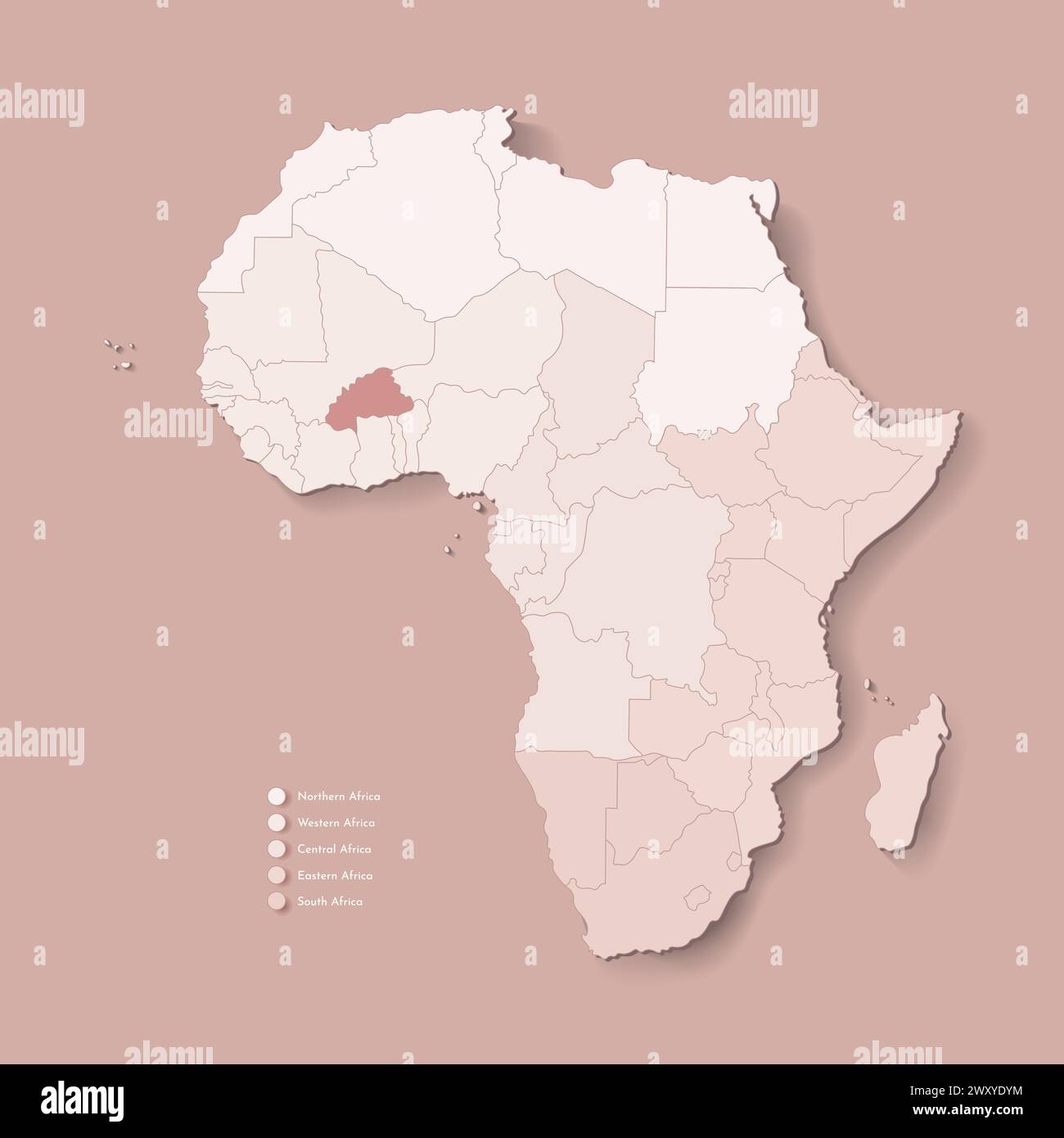 Vector Illustration With African Continent With Borders Of All States Vector Illustration With African Continent With Borders Of All States And Marked Country Burkina Faso Political Map In Camel Brown With Central West 2WXYDYM