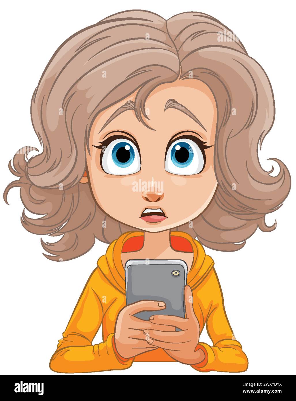 Vector illustration of a girl shocked by her phone Stock Vector