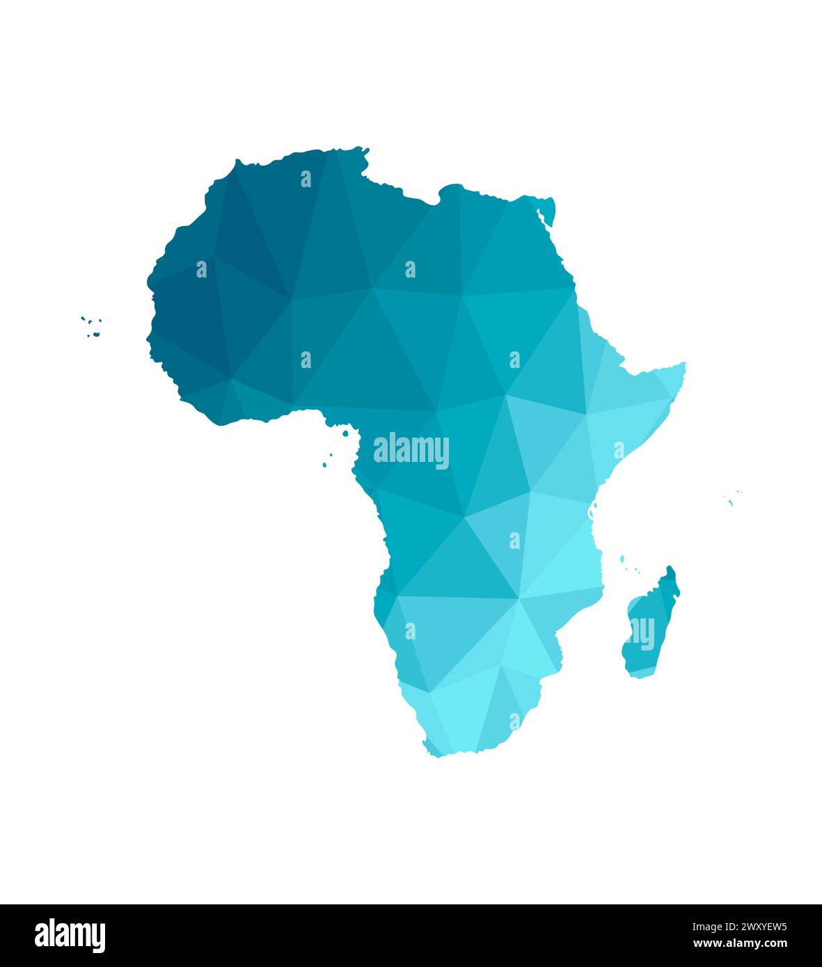 Vector isolated simplified map of Africa Continent. Blue gradient silhouettes, white background. Low poly style. Stock Vector