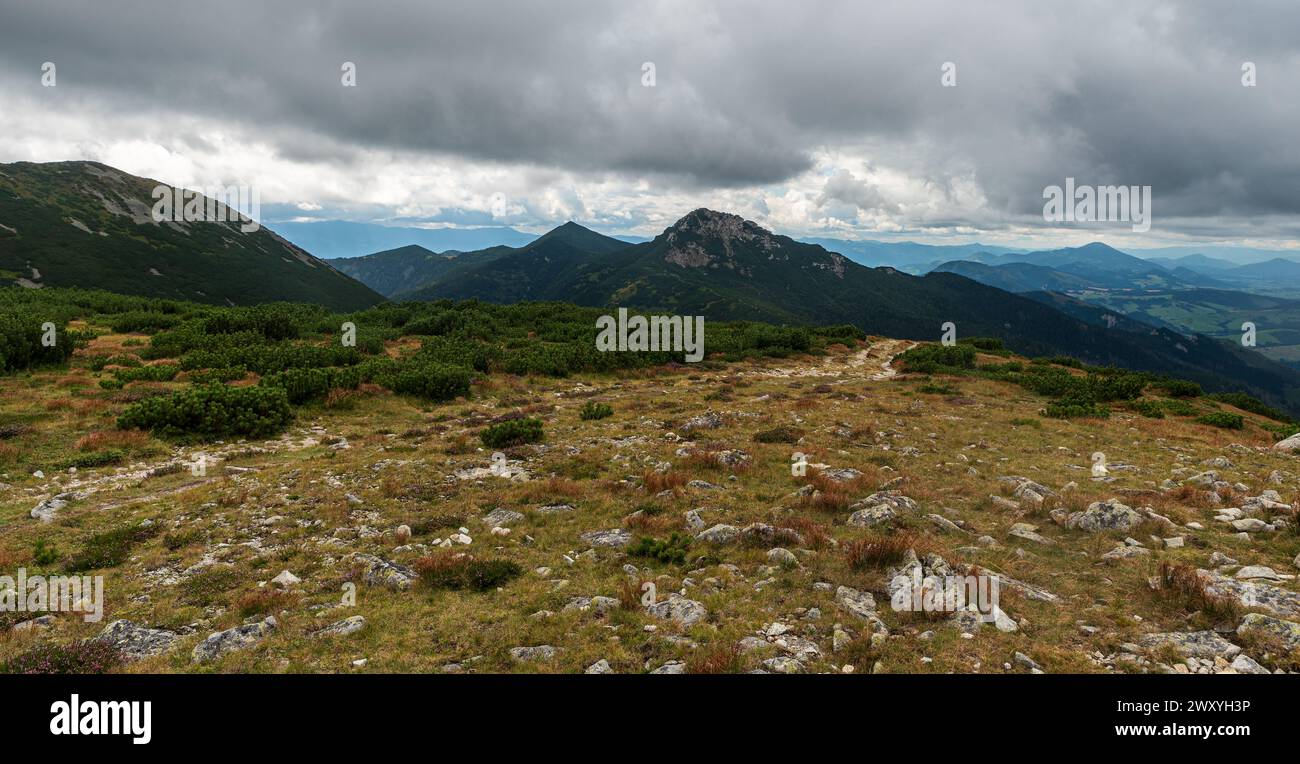 View from Zuberec hill above sedlo Palenica mountain pass in Western Tatras mountains in Slovakia during partly cloudy summer day Stock Photo