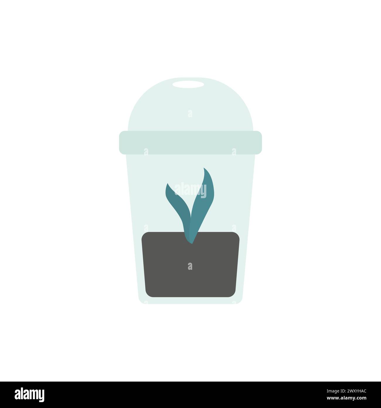 Vector isolated illustration with flat  plastic warm green house for plant sprout growing from seed. Cozy hobby is care about environment. Concept wit Stock Vector