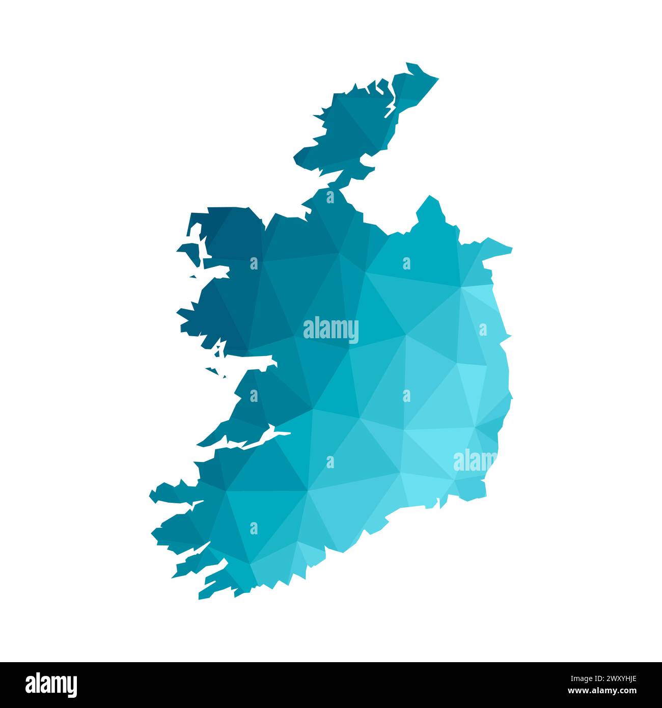 Vector isolated illustration icon with simplified blue silhouette of Republic of Ireland map. Polygonal geometric style, triangular shapes. White back Stock Vector