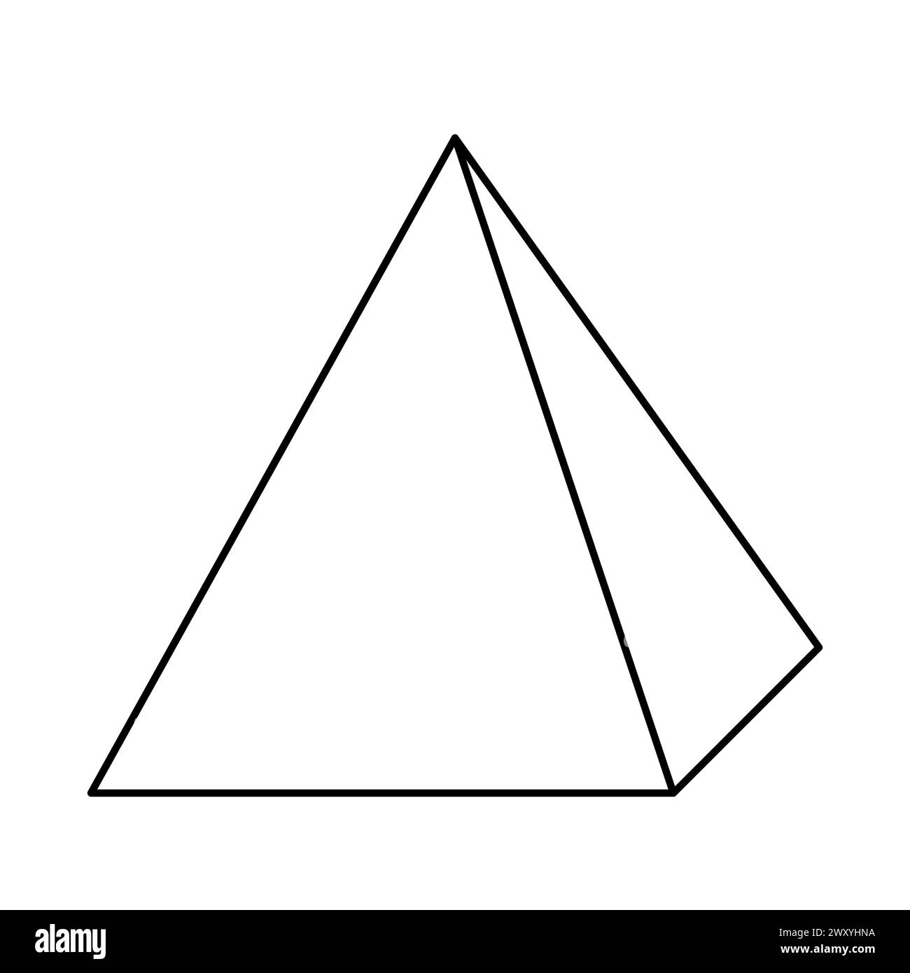 square pyramid shape, black and white vector illustration of regular polygonal base pyramid Stock Vector