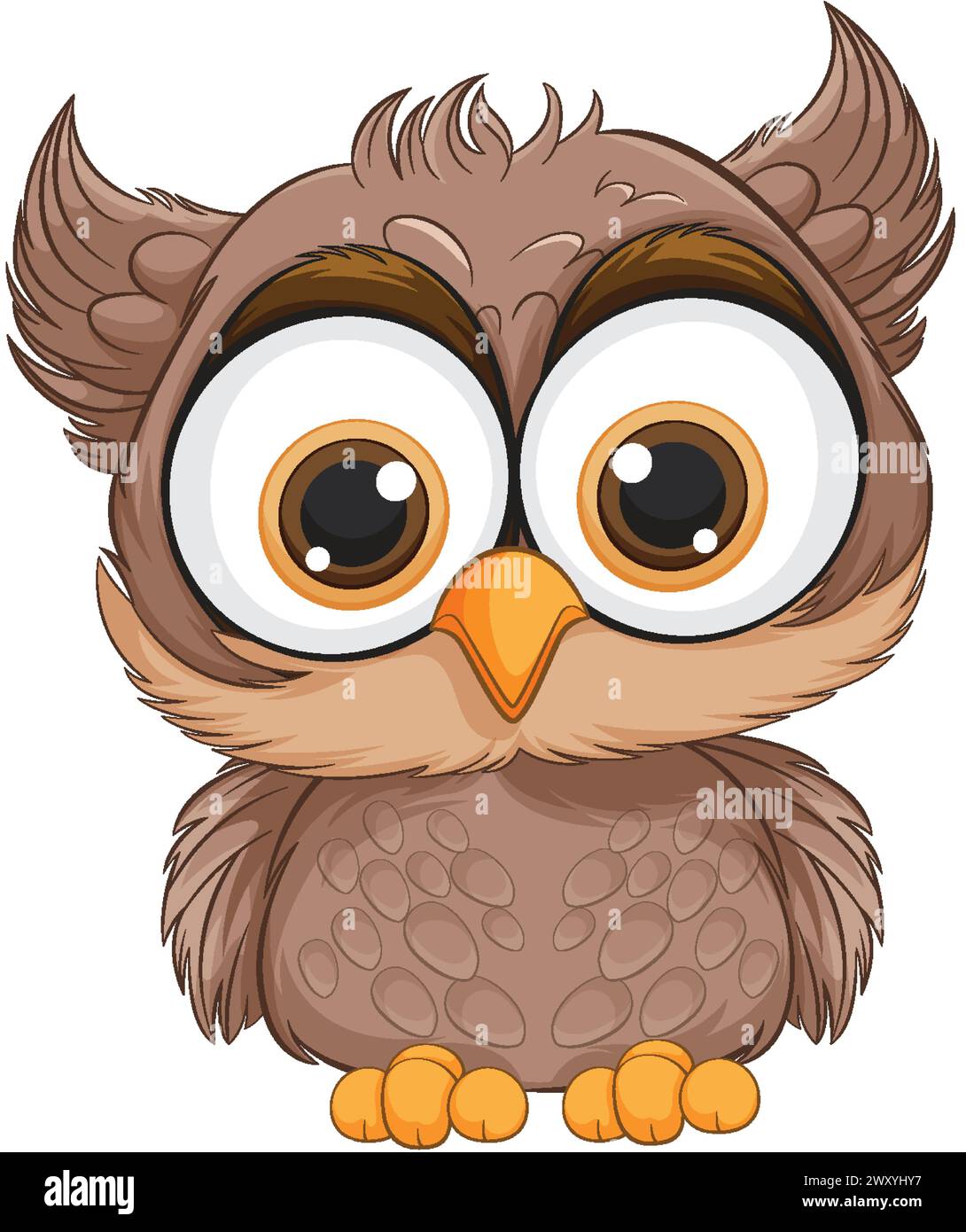 Adorable wide-eyed owl with fluffy feathers Stock Vector