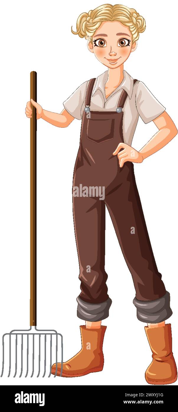 Illustration of a woman farmer holding a pitchfork Stock Vector Image ...