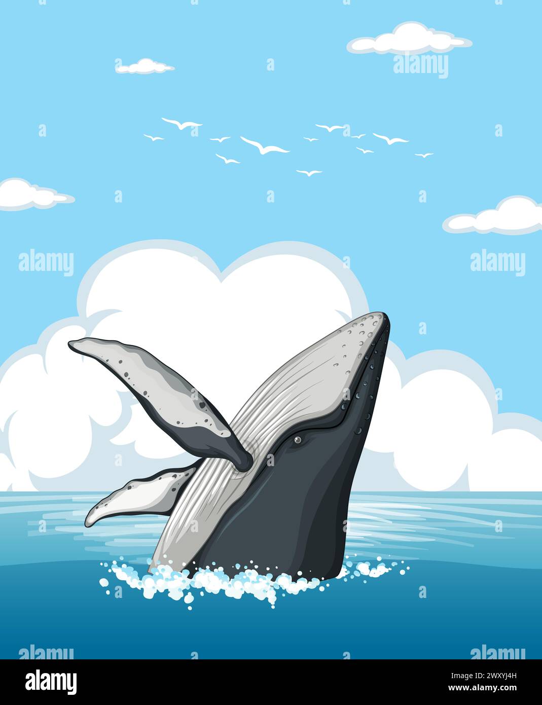 Illustration of a whale tail breaching the sea surface Stock Vector ...