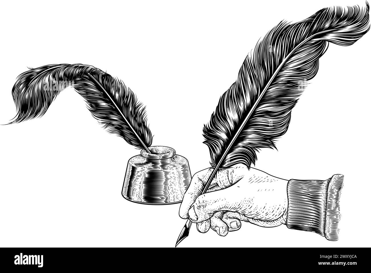 Quill Feather Ink Pen Hand Vintage Woodcut Print Stock Vector Image ...