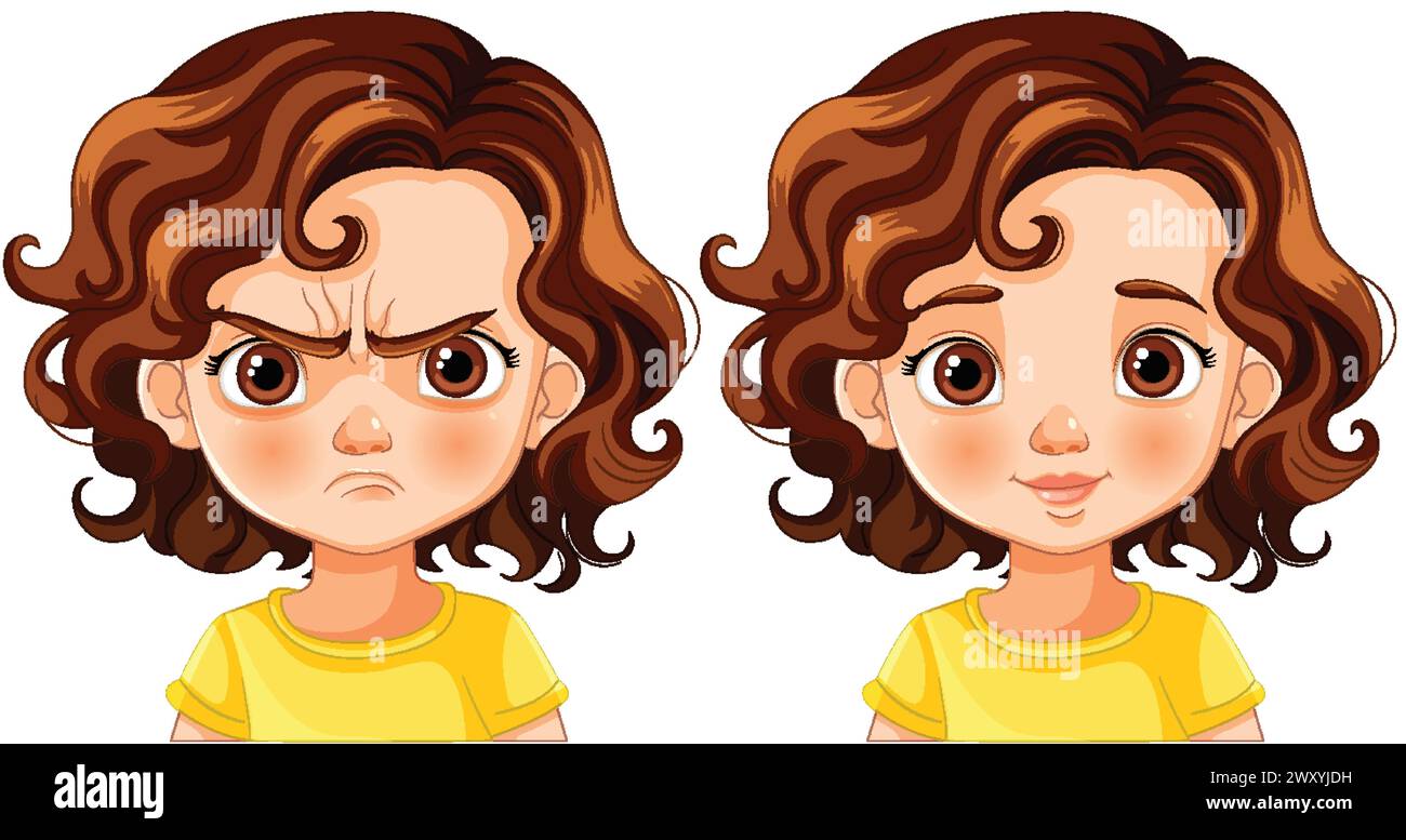 Vector illustration of contrasting emotional expressions. Stock Vector
