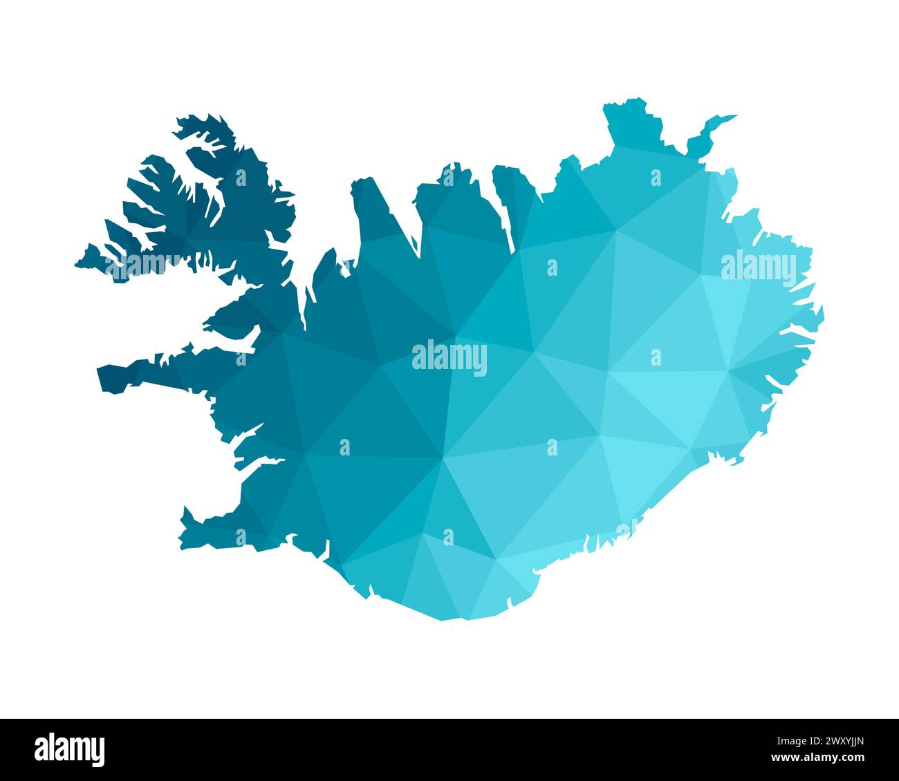 Vector isolated illustration icon with simplified blue silhouette of Iceland map. Polygonal geometric style, triangular shapes. White background. Stock Vector