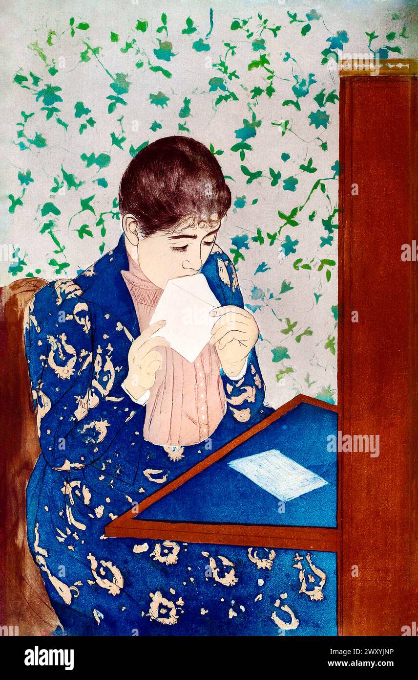 The Letter   by Mary Cassatt. Original woman portrait painting from The National Gallery of Art. Stock Photo