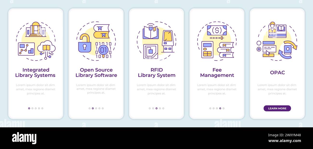 Library software onboarding mobile app screen Stock Vector