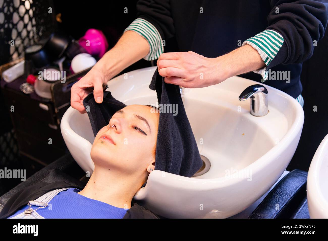 Female client hair wrapped hi-res stock photography and images - Alamy