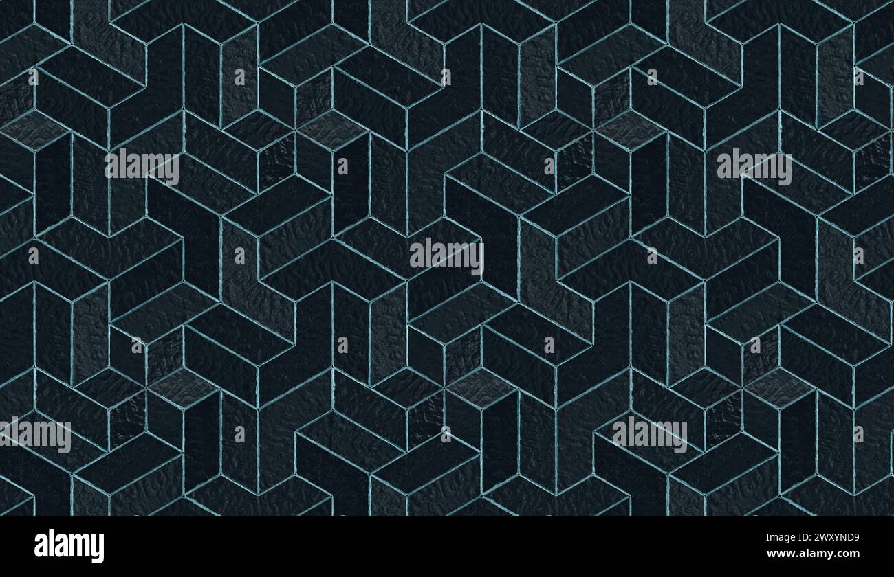 3D Wallpaper mosaic of solid ice on black background High quality seamless realistic texture Stock Photo