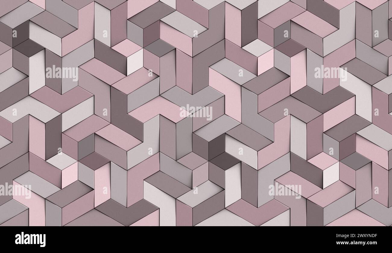 3D Wallpaper origami mosaic of colored particles pink tone High quality seamless realistic texture Stock Photo