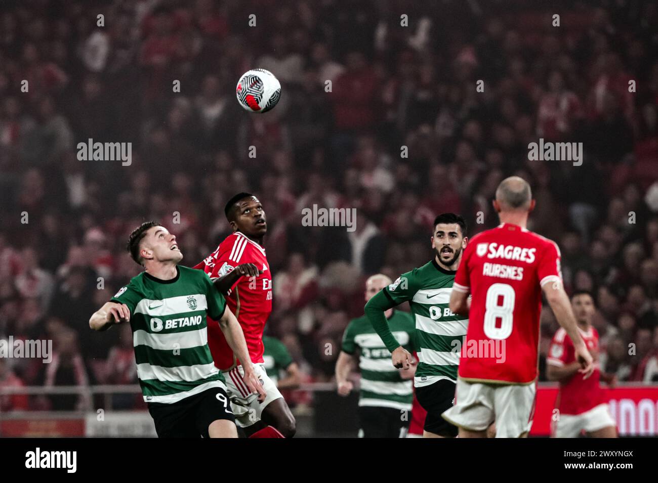 Lisbon, Portugal. 02nd Apr, 2024. Lisbon, 04/02/2024 - This evening the Sport Lisboa e Benfica football team hosted Sporting Clube de Portugal in the 2nd leg of the Portuguese Cup semi-finals at the Estádio da Luz in Lisbon. Gyokeres; Florentino (Mário Vasa/Global Imagens) Credit: Atlantico Press/Alamy Live News Stock Photo