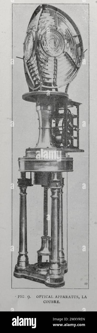 OPTICAL APPARATUS, LA COUBRE from the Article THE LATEST IMPROVEMENTS IN THE FRENCH LIGHTHOUSE SYSTEM. By Jacques Boyer. from The Engineering Magazine Devoted to Industrial Progress Volume XVI October 1898 - March 1899 The Engineering Magazine Co Stock Photo