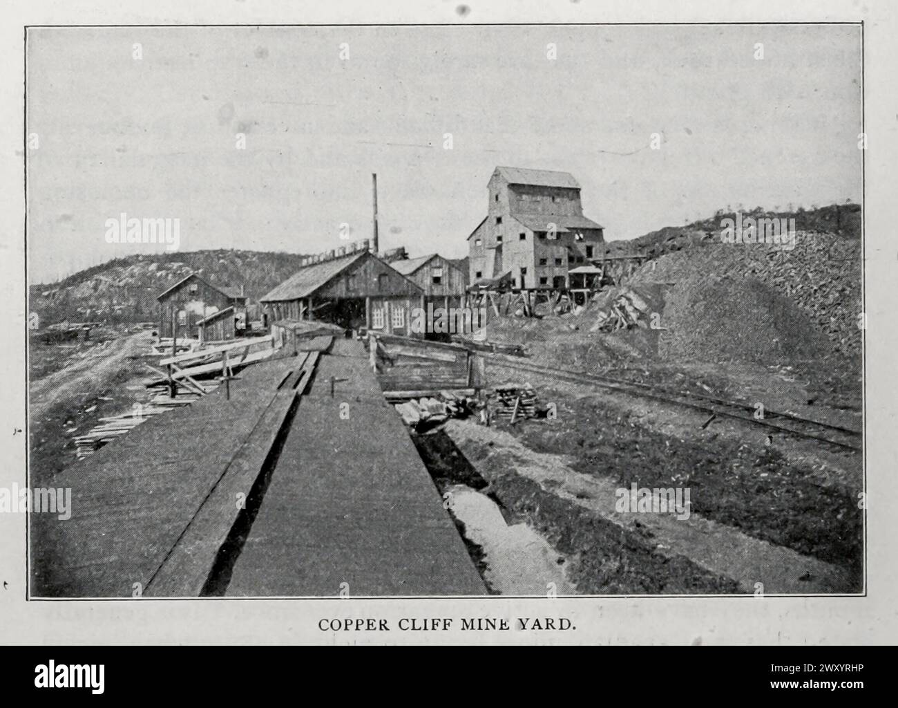 COPPER CLIFF MINt YARD, Sudbury, Canada. from the Article THE MINING, SMELTING, AND REFINING OF NICKEL By Titus Ulke. from The Engineering Magazine Devoted to Industrial Progress Volume XVI October 1898 - March 1899 The Engineering Magazine Co Stock Photo