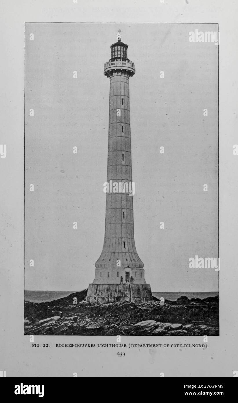ROCHES - DOUVRES LIGHTHOUSE (DEPARTMENT OF COTE-DU-NORD). from the Article THE LATEST IMPROVEMENTS IN THE FRENCH LIGHTHOUSE SYSTEM. By Jacques Boyer. from The Engineering Magazine Devoted to Industrial Progress Volume XVI October 1898 - March 1899 The Engineering Magazine Co Stock Photo