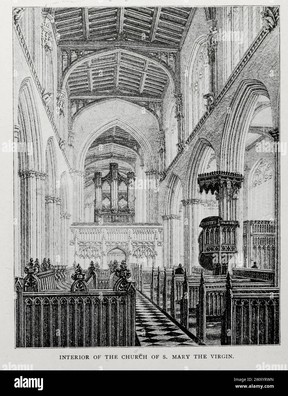 INTERIOR Of THE CHURCH OF S. MARY THE VIRGIN.from the Article THE BUILDINGS OF OXFORD, FROM AN ENGINEER'S POINT OF VIEW. By J. W. Parry.  from The Engineering Magazine Devoted to Industrial Progress Volume XVI October 1898 - March 1899 The Engineering Magazine Co Stock Photo