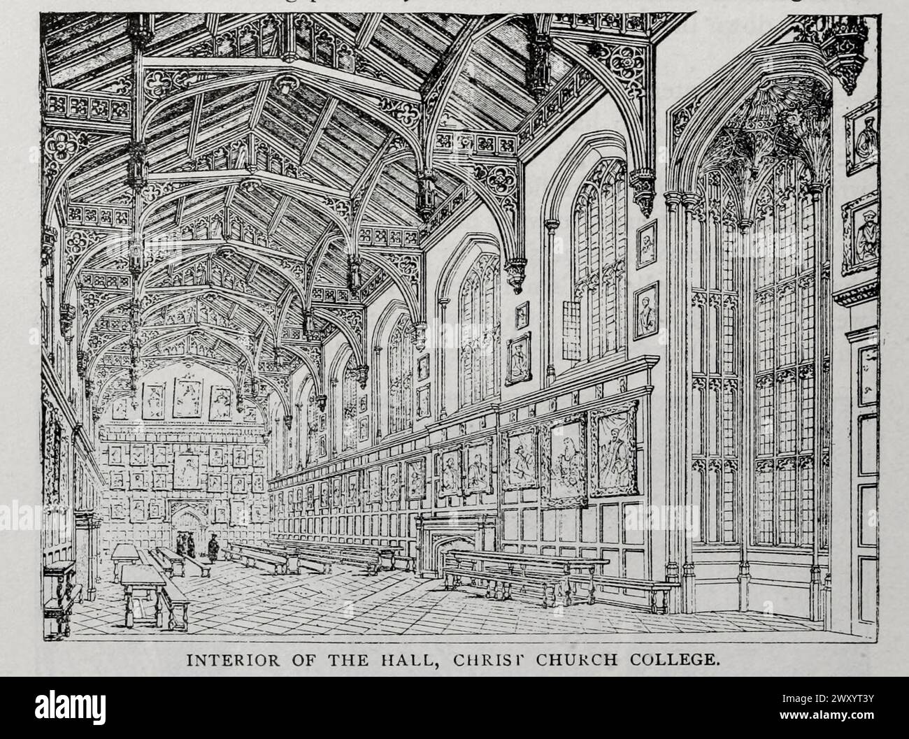 INTERIOR OF THE HALL, CHRIST CHURCH COLLEGE. from the Article THE BUILDINGS OF OXFORD, FROM AN ENGINEER'S POINT OF VIEW. By J. W. Parry.  from The Engineering Magazine Devoted to Industrial Progress Volume XVI October 1898 - March 1899 The Engineering Magazine Co Stock Photo