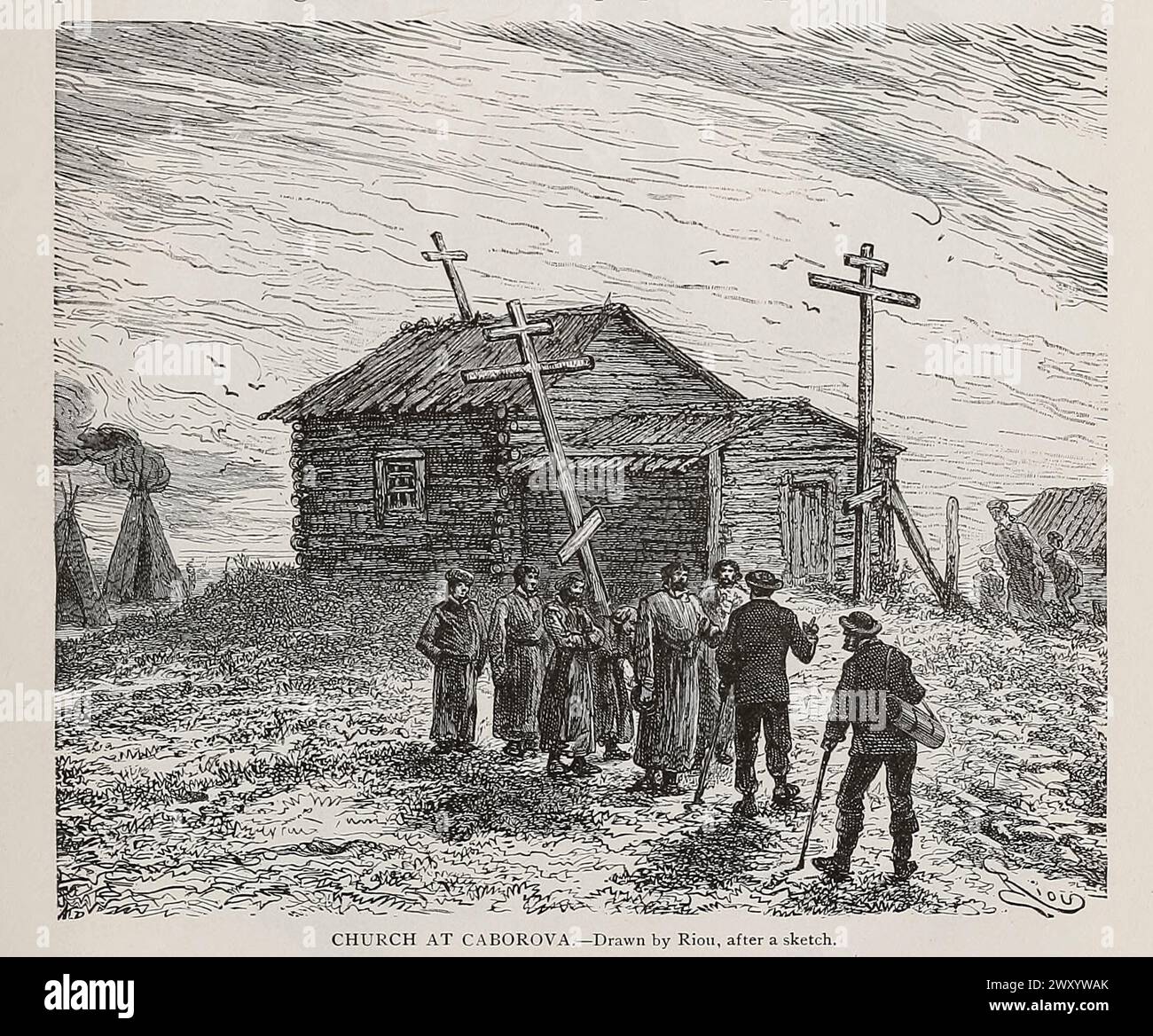 Church at Caborova from Cyclopedia universal history : embracing the most complete and recent presentation of the subject in two principal parts or divisions of more than six thousand pages by John Clark Ridpath, 1840-1900 Publication date 1895 Publisher Boston : Balch Bros. Volume 7 History of Man Stock Photo