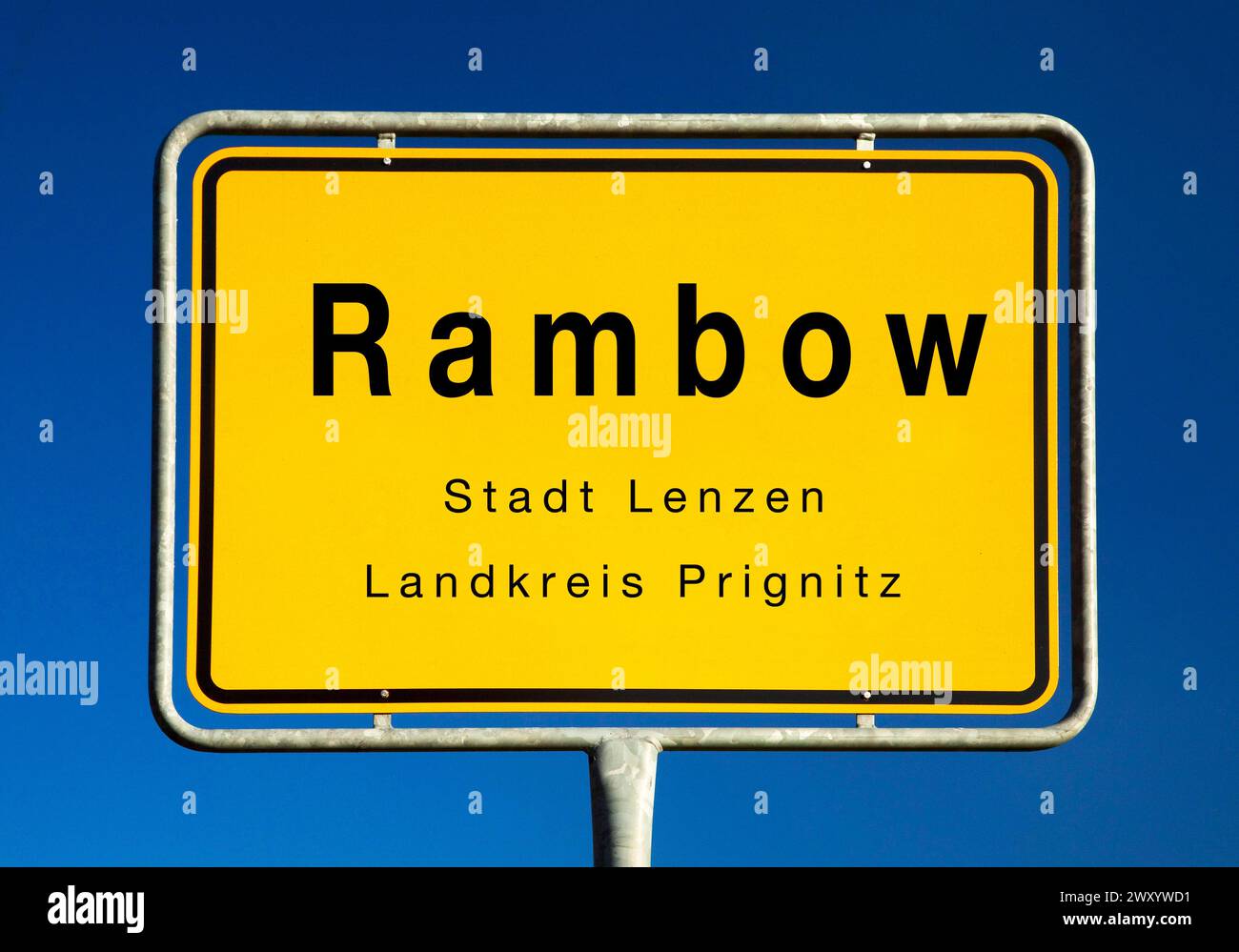 Rambow town sign, Germany, Brandenburg, Prignitz, Lenzen Stock Photo