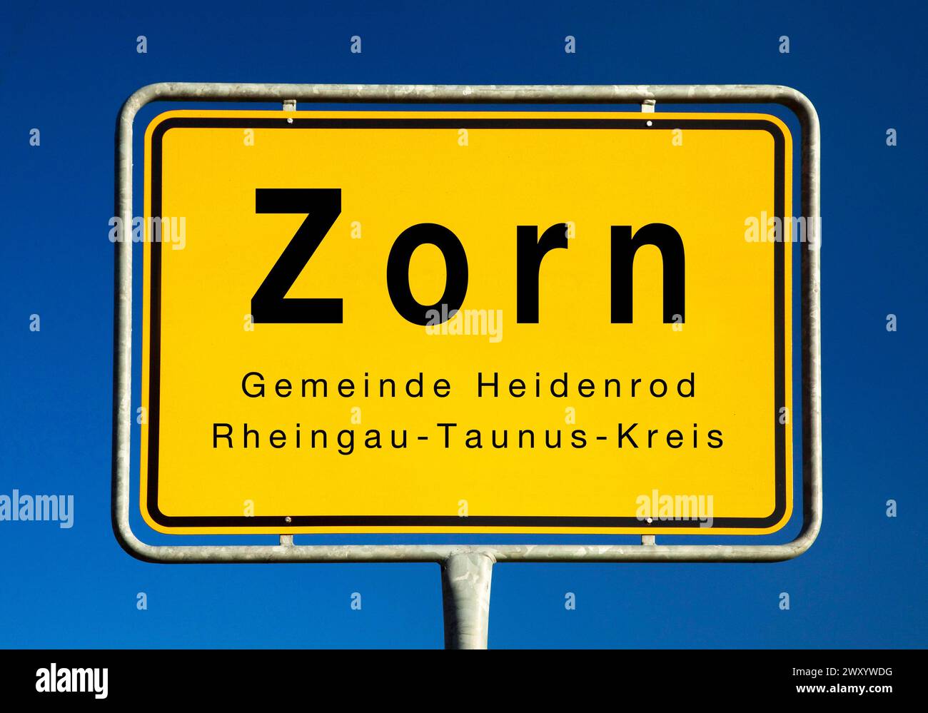 Zorn town sign, Germany, Hesse, Rheingau-Taunus-Kreis, Heidenrod Stock Photo