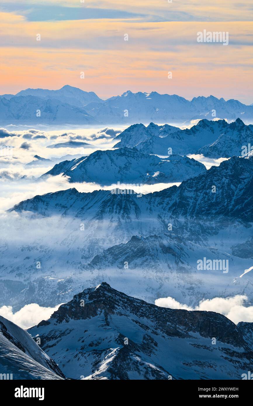 view from the Klein Matterhorn towards Mont Blanc, Switzerland Stock ...