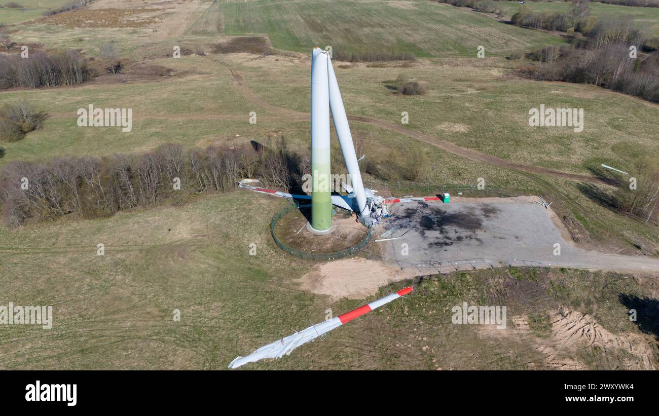 A broken wind turbine in Taurage, Lithuania Stock Photo
