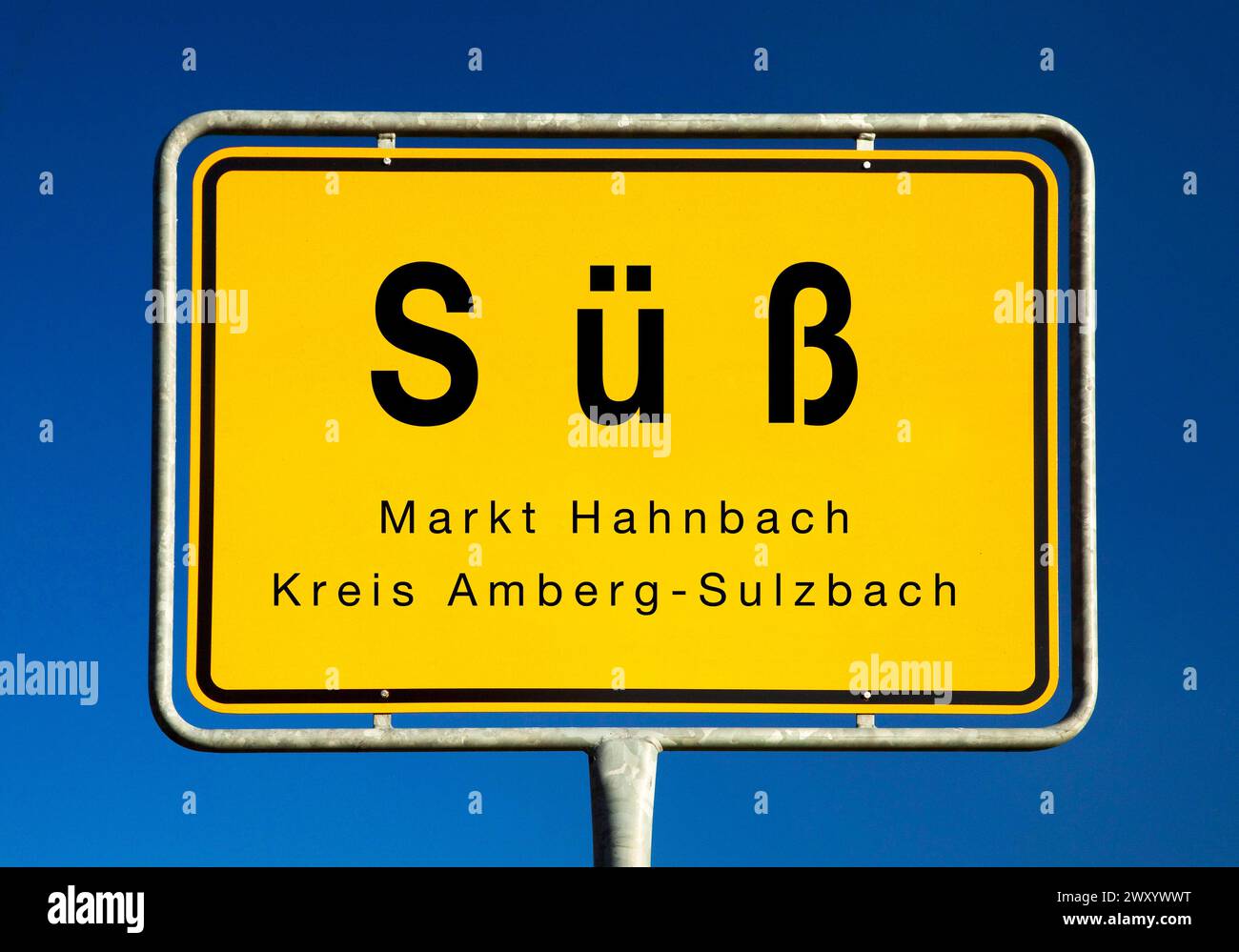 Suess town sign, Germany, Bavaria, Amberg-Sulzbach, Markt Hahnbach Stock Photo