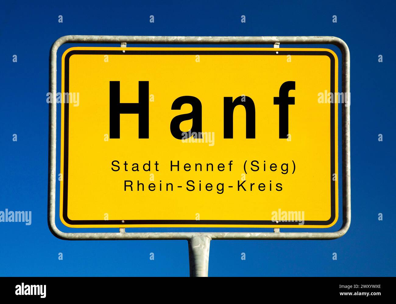 Hanf town sign, Germany, North Rhine-Westphalia, Rhein-Sieg-Kreis, Hennef Stock Photo