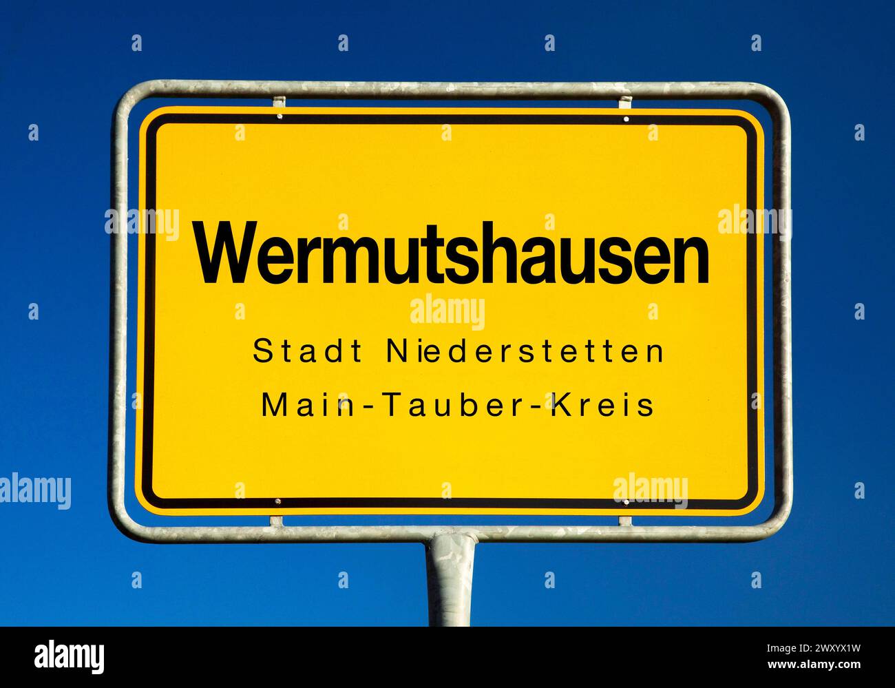 Wermutshausen town sign, Germany, Baden-Wuerttemberg, Main-Tauber-Kreis, Niederstetten Stock Photo